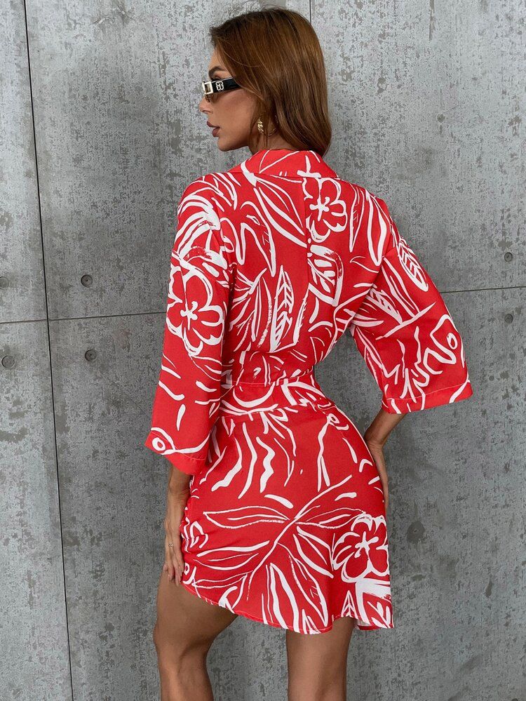 Floral Print Twist Hem Drop Shoulder Crop Top & Asymmetrical Skirt | SHEIN