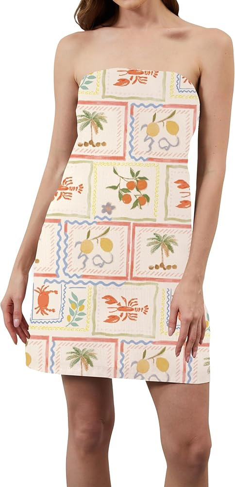 TERIVEEK Women Strapless Linen Tube Mini Dress Summer Boho Beach Sundress | Amazon (US)