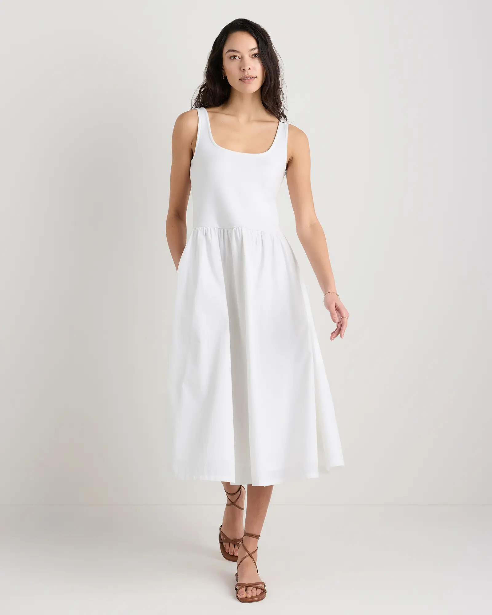 Cotton Mixed Media Tank Dress in Classic White | Quince