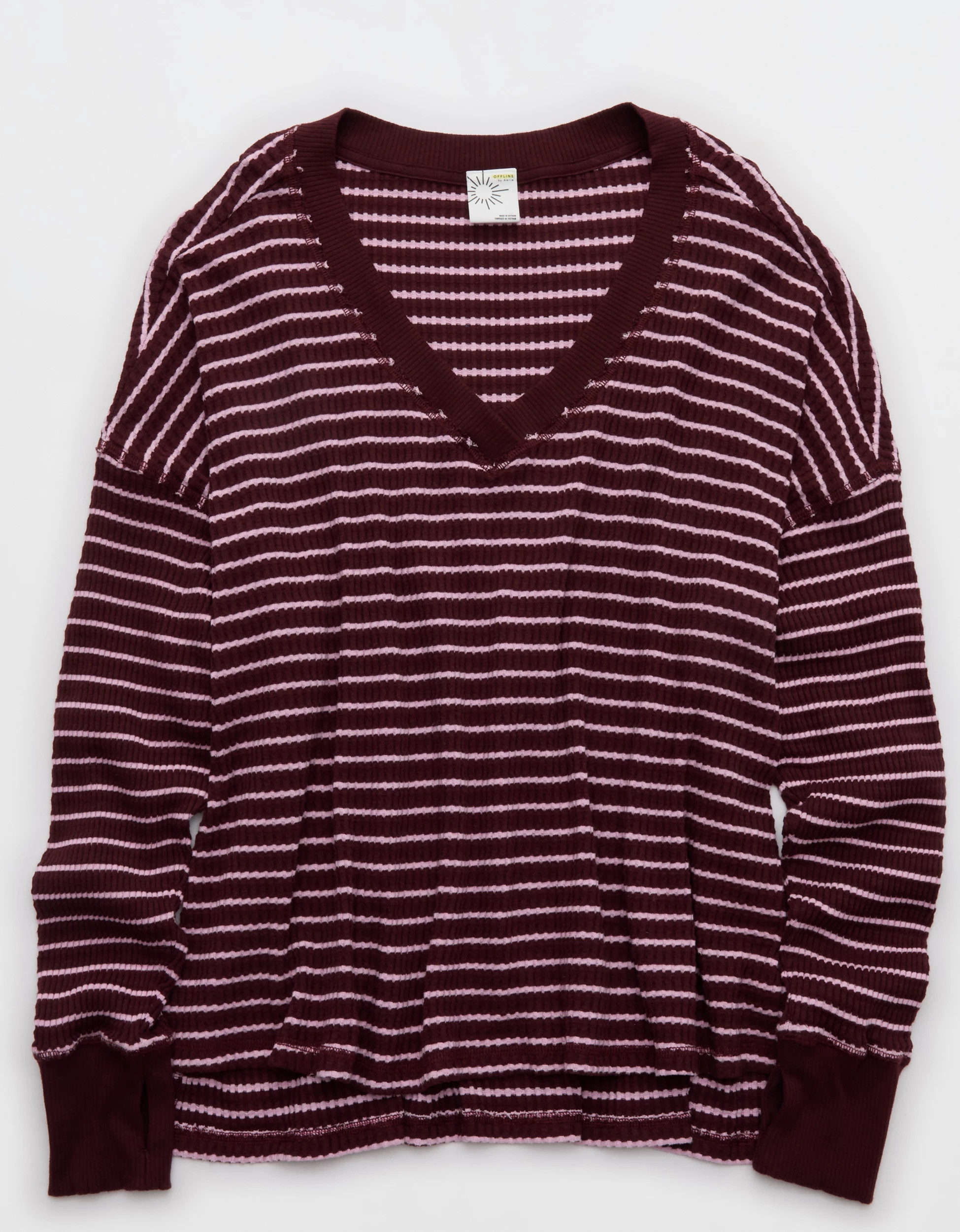 OFFLINE By Aerie Wow! Waffle Long Sleeve V Neck T-Shirt | American Eagle Outfitters (US & CA)