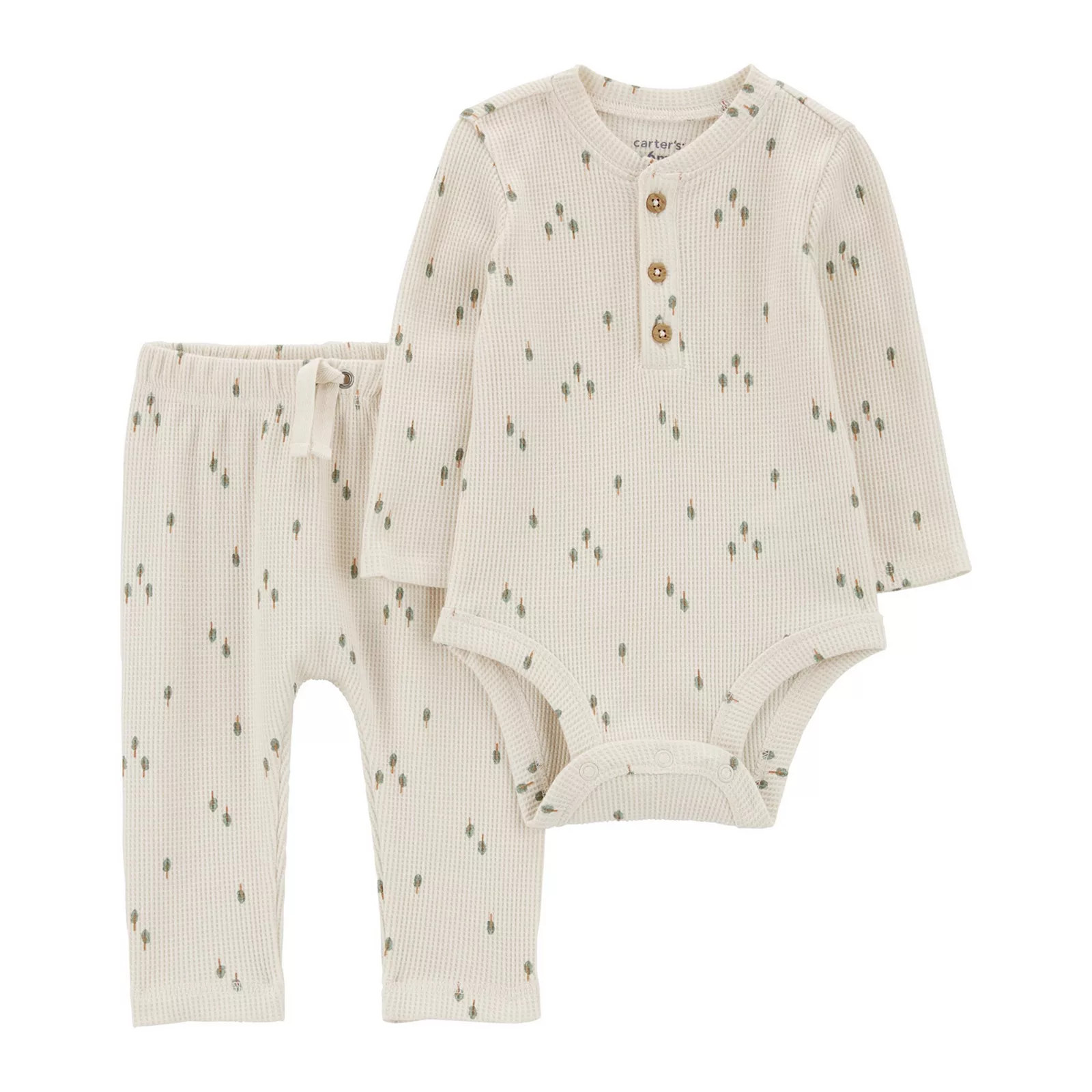 Baby Carter's 2-pc. Patterned Henley Bodysuit & Pants Set, Boy's, Size: 6 Months, Green Tree | Kohl's