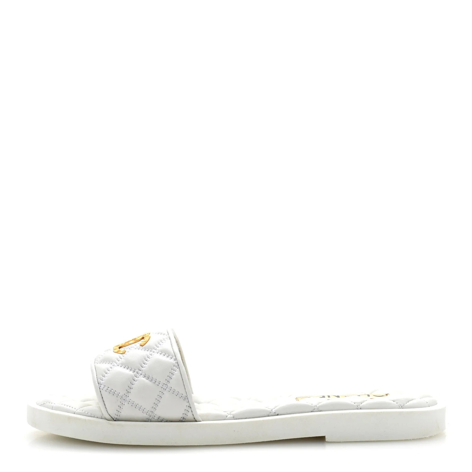 Lambskin Quilted Textured CC Mules Sandals 40.5 White | FASHIONPHILE (US)