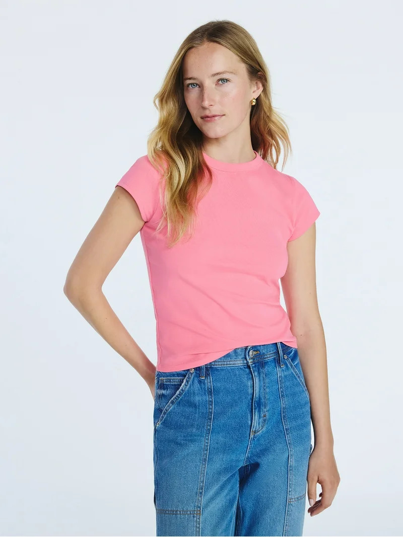 Free Assembly Women's and Women's Plus Cap Sleeve Tee, Sizes XS-4X | Walmart (US)