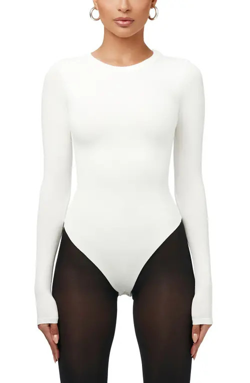 Naked Wardrobe Sculpt Crewneck Bodysuit in White at Nordstrom, Size Large | Nordstrom