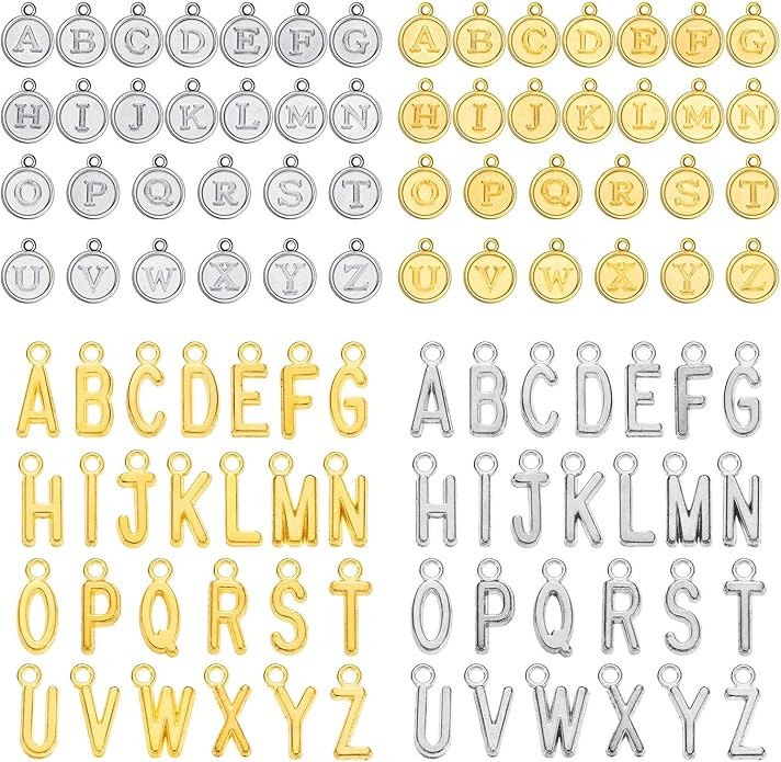 Hicarer 104 Pcs/4 Sets Gold Letter Charms Alphabet Abc Charms A-z Letter Silver Pendants for DIY ... | Amazon (US)