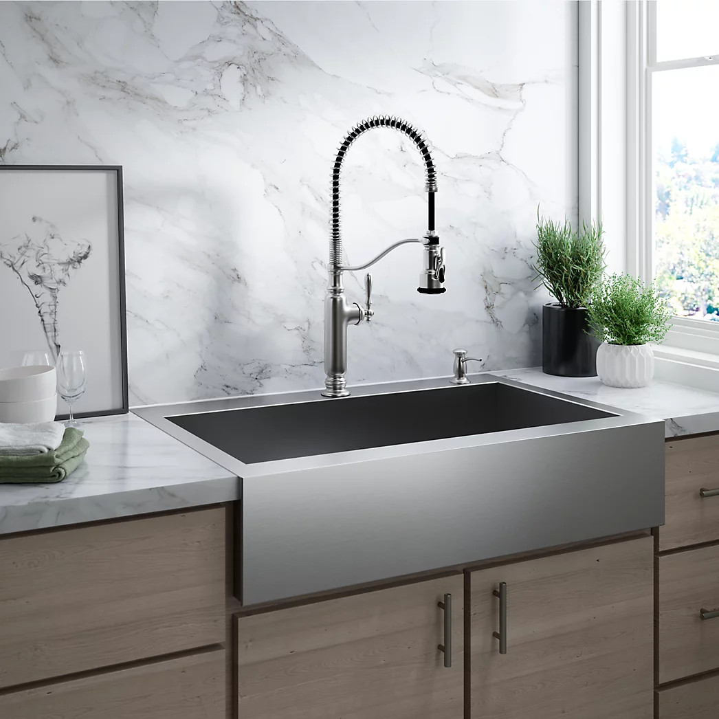 Semi-professional kitchen sink faucet with three-function sprayhead | Kohler