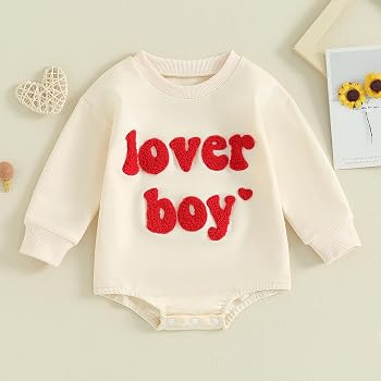 Lesimsam Newborn Baby Boy Girl Valentines Day Outfit Sweatshirt Bubble Romper Oversized Long Slee... | Amazon (US)