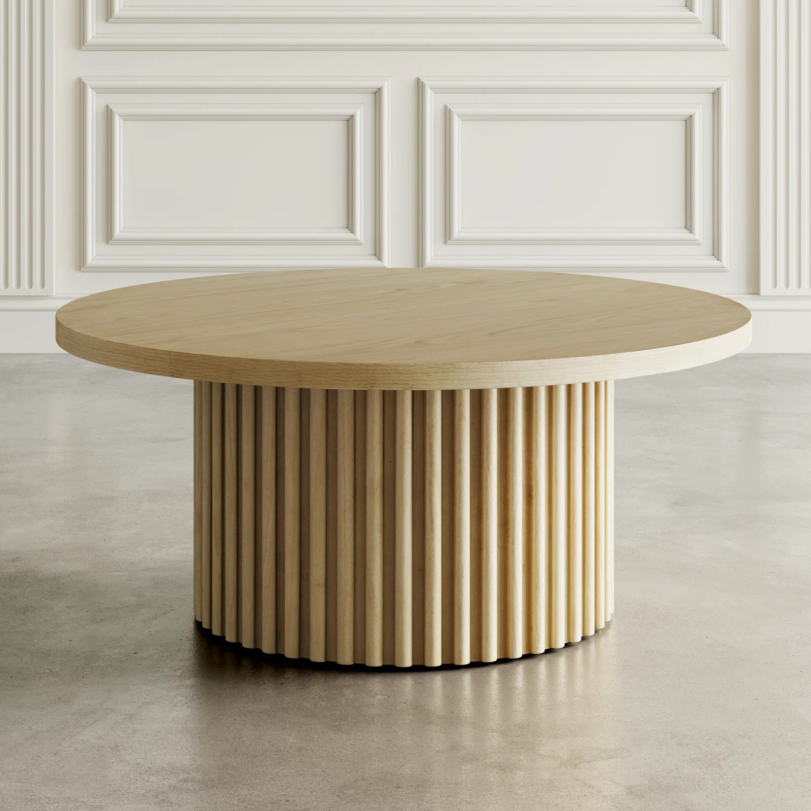 Tannen 40" Round Mid-Century Modern Fluted Pedestal Base Coffee Table With Caster Wheels | Wayfair North America