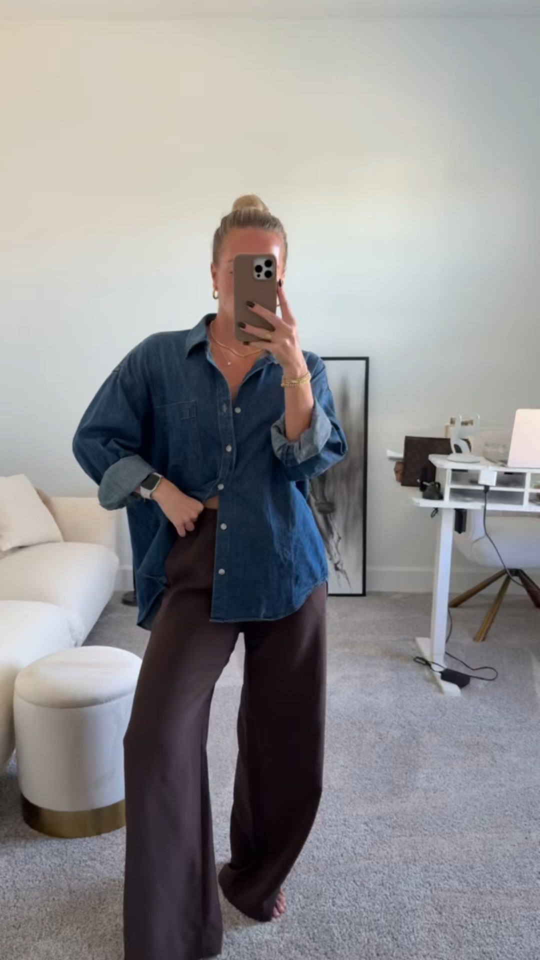 Florida outfit of the day! love this denim oversized shirt (medium) & lodge pant from Aritzia (small). 🤍

#LTKootd #LTKStyleTip