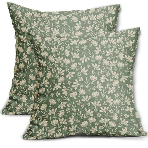 Aytipun Spring Sage Green Pillow Covers 16x16 Set of 2 Vintage Floral Rustic Old Style Cute Flower Print Decorative Outdoor Pillowcases Seasonal Farmhouse Throw Cushion Case Decor for Couch Sofa Bed | Amazon (US)
