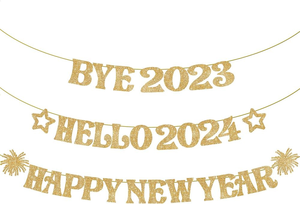 KatchOn Glitter Bye 2023 Hello 2024 Banner - 10 Feet, No DIY | Happy New Year Banner 2024 for Hap... | Amazon (US)