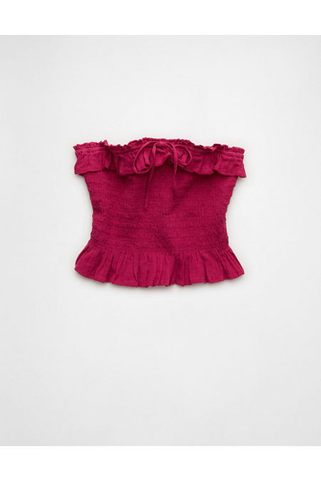 AE Ruffled Smocked Tube Top Women's Raspberry Peak XS | American Eagle Outfitters (US & CA)