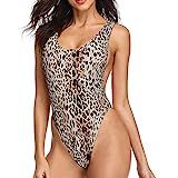 Dixperfect 90s Trend One Piece Swimsuit Low Cut Sides Wide Straps High Legs for Women (S, Leopard) | Amazon (US)