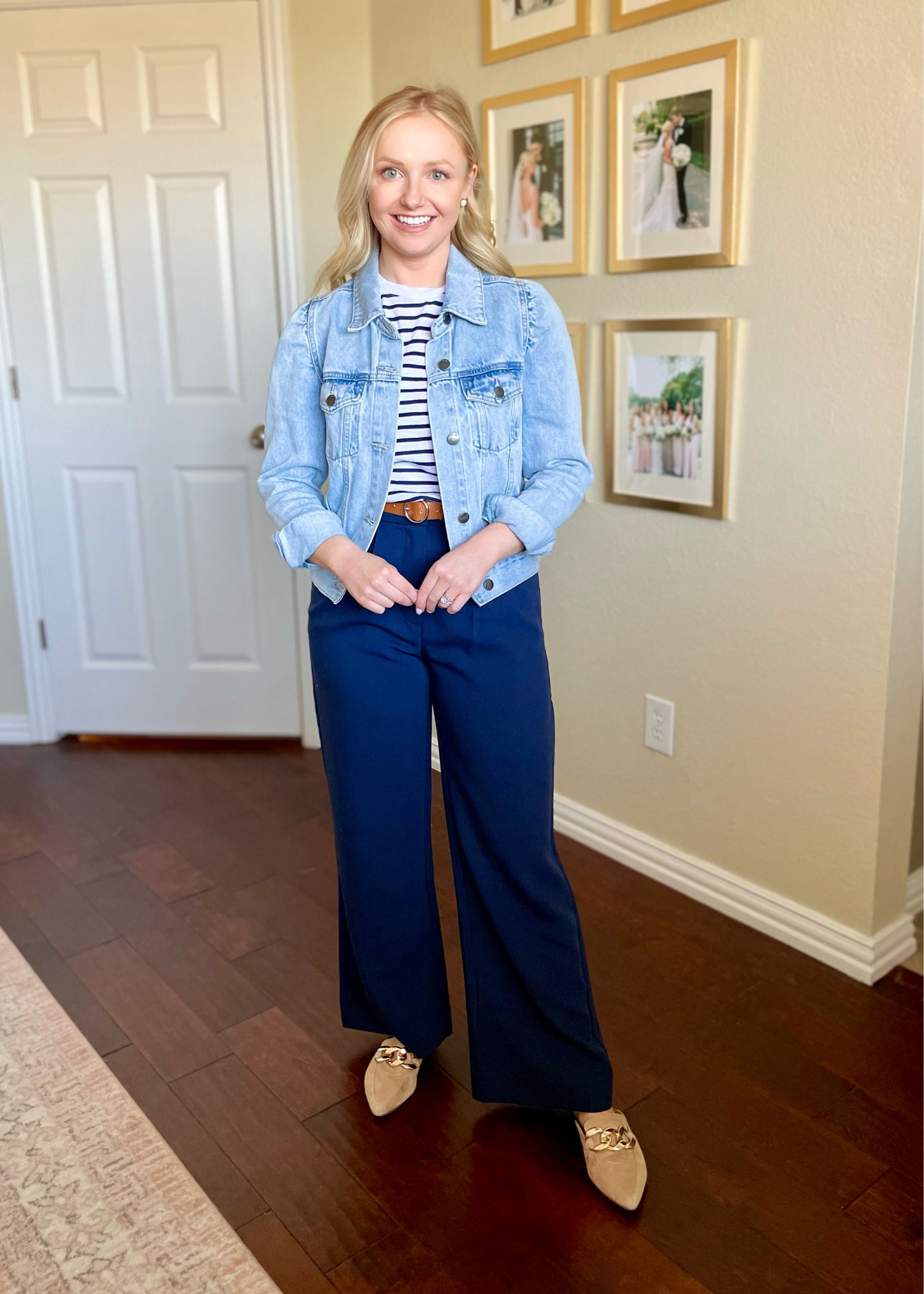Wearing a 26P in pants, S in jacket and XS in tshirt | teacher outfit, trousers, denim jacket, business casual 

#LTKSeasonal #LTKworkwear #LTKFind