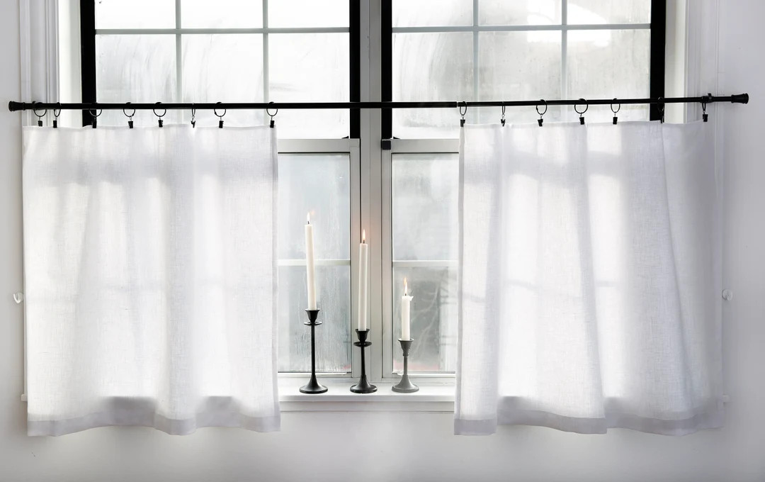 Linen Cafe Curtains LINED| Pure White|kitchen Curtains| Bathroom Short Curtains/ 1 Panel - Etsy | Etsy (US)