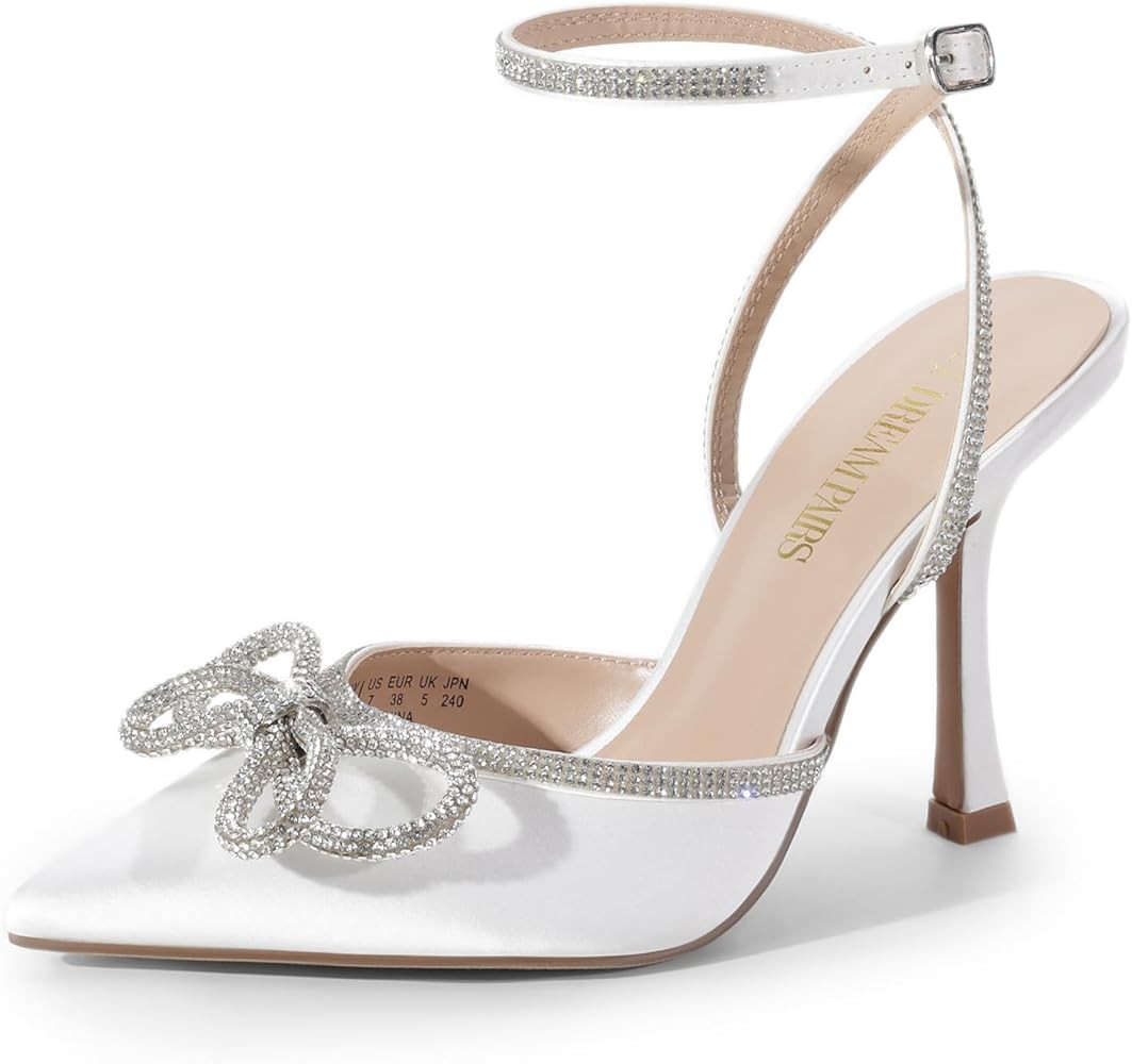 DREAM PAIRS Women's High Heels Destiny Closed Toe Strappy Heels Sexy Rhinestone Ankle Strap Pumps... | Amazon (US)