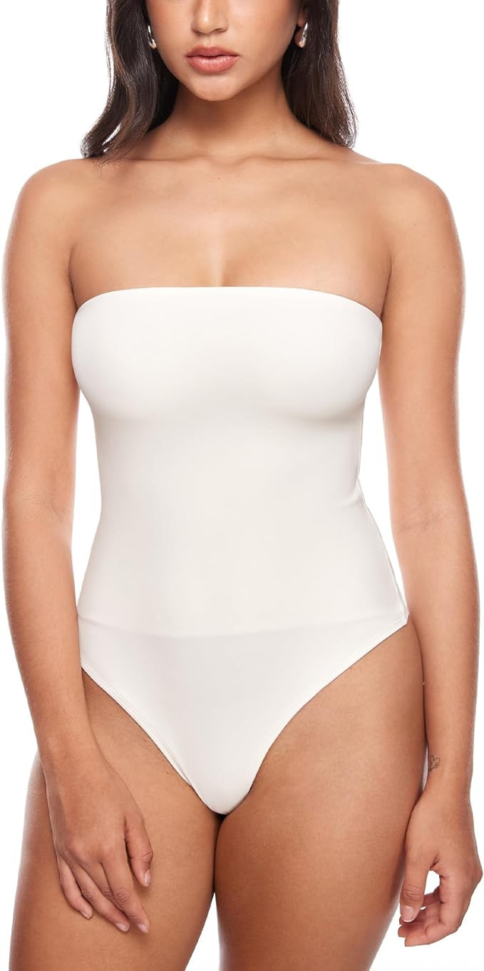 Women's Natrelax Sexy Strapless Bodysuit Thong Tube Top Off The Shoulder One Piece Leotard | Amazon (US)
