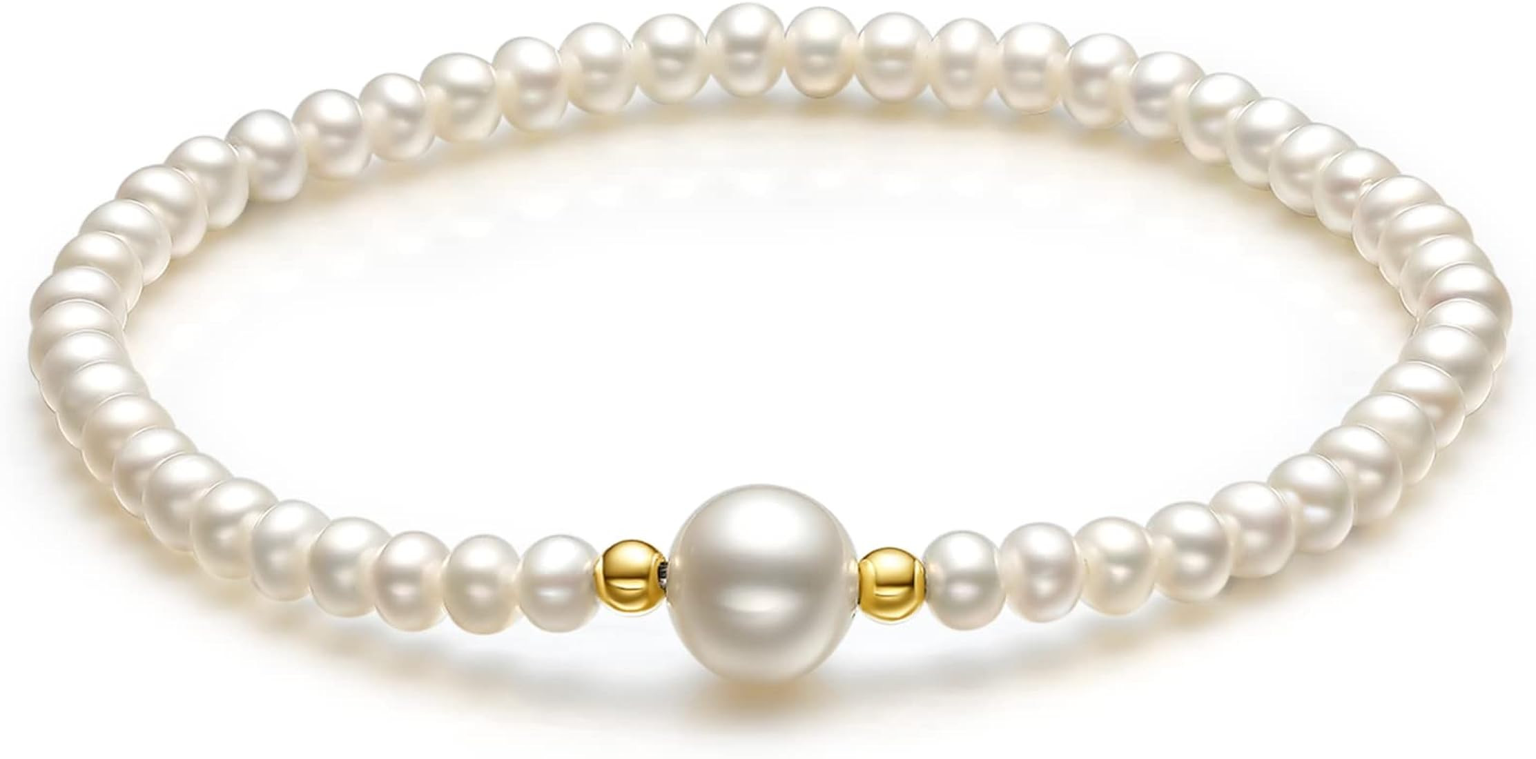 ZHOU LIU FU White Freshwater Pearl Bracelet for Women Pearl Stretch Bracelet with 18ct/750 Yellow... | Amazon (UK)