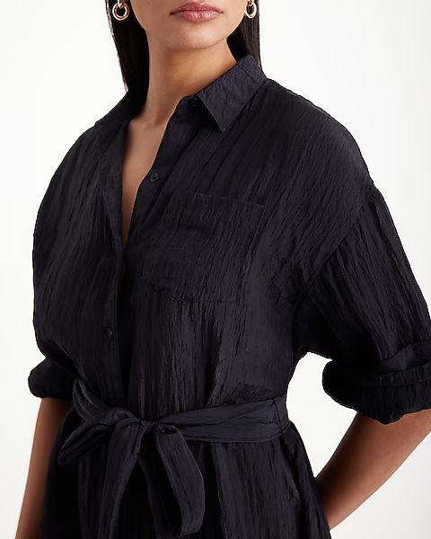 Crinkle Portofino Maxi Shirt Dress | Express (Pmt Risk)