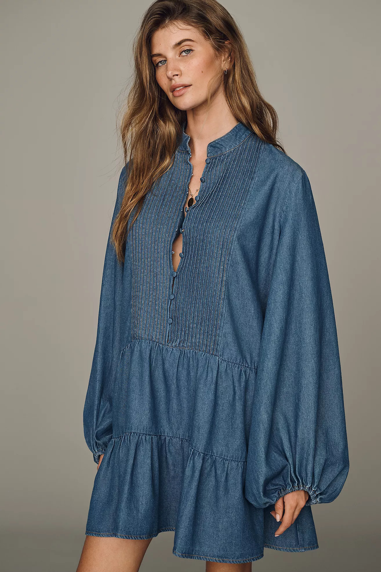 Bardot 100% Cotton Antonia Chambray Mini Dress | Anthropologie (US)
