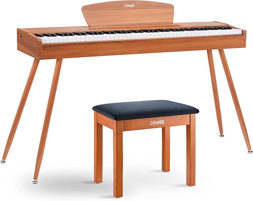 Donner DDP-80 88 Key Weighted Keyboard Piano + Wood Finish Color Piano Bench with Storage | Amazon (US)