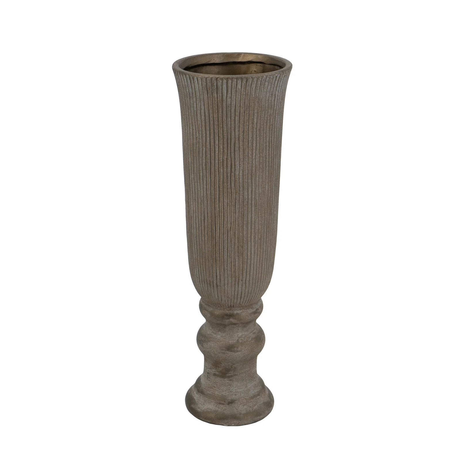 Terracotta Pedestal Vase With Bronze Ridged Design | Wayfair North America