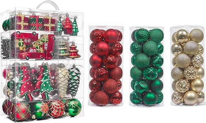 Valery Madelyn Traditional Red Green Gold Christmas Ball Ornaments Bundle (4 Items) | Amazon (US)