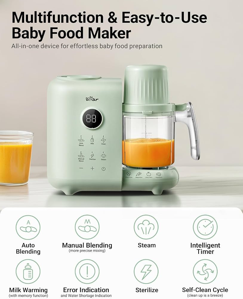 Bear Baby Food Maker with 18.5oz Dual-Layer Steam Baskets, OneStep Baby Food Processor Steamer Pu... | Amazon (US)