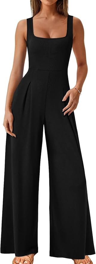 Onedreamer Jumpsuits for Women Spring Summer Sleeveless Square Neck Knit Wide Leg Pants Rompers O... | Amazon (US)