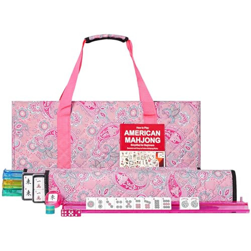 GUSTARIA American Mahjong Game Set, 166 White Tiles, 4 All-in-One Color Rack/Pushers, Complete Mahjong Set with Pink Printed Carrying Bag | Amazon (US)