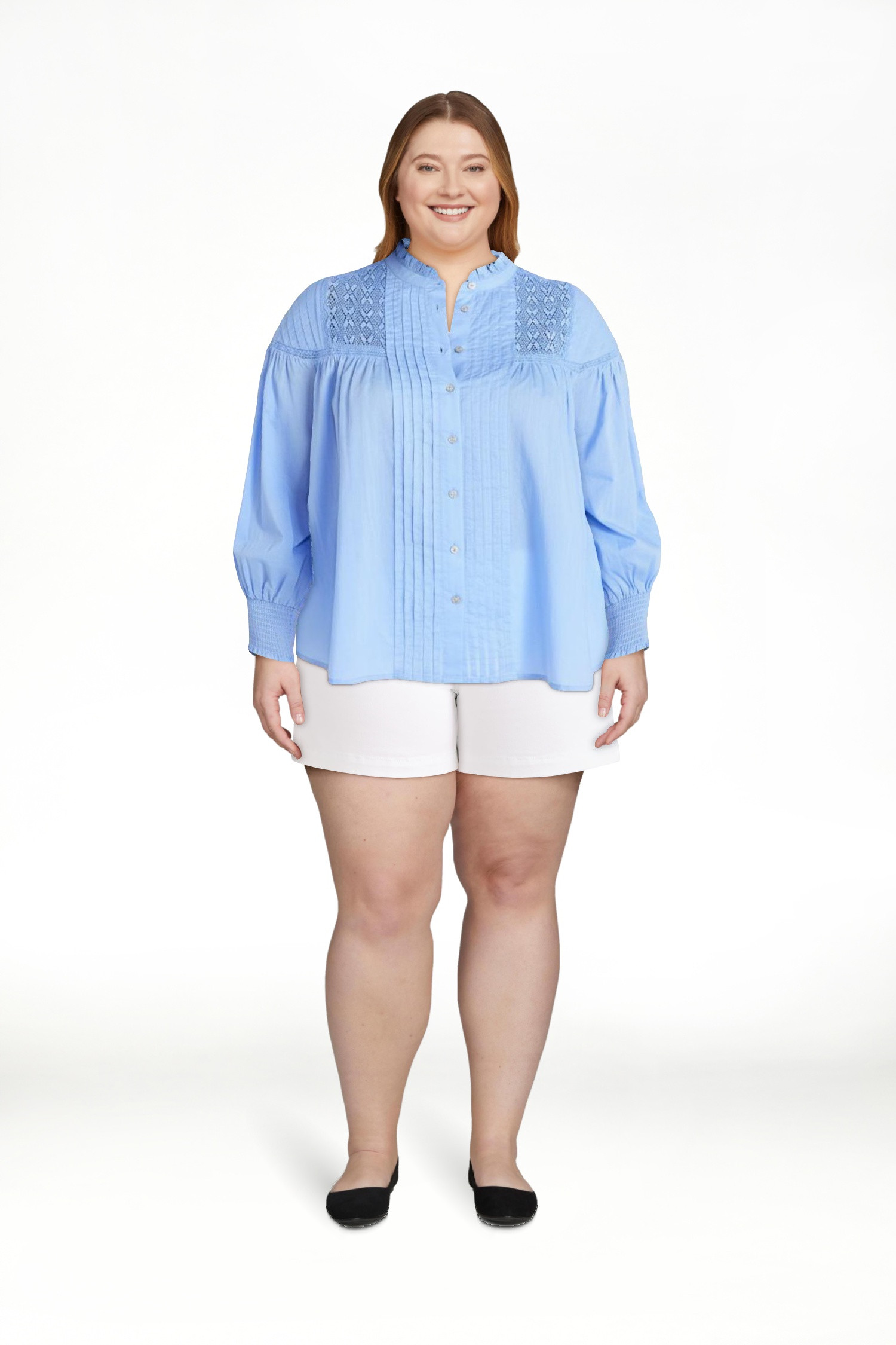 Terra & Sky Women's Plus Size Lace Inset Blouse with Long Sleeves, Sizes 0X-5X | Walmart (US)