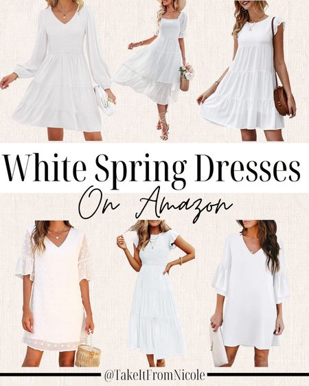 White spring dresses! Spring dresses, spring midi dresses, spring short dresses, mom style, mom fashion, short sleeve dress, long sleeve dress, Amazon find, Amazon style, Amazon fashion. 

#LTKunder50 #LTKunder100 #LTKstyletip