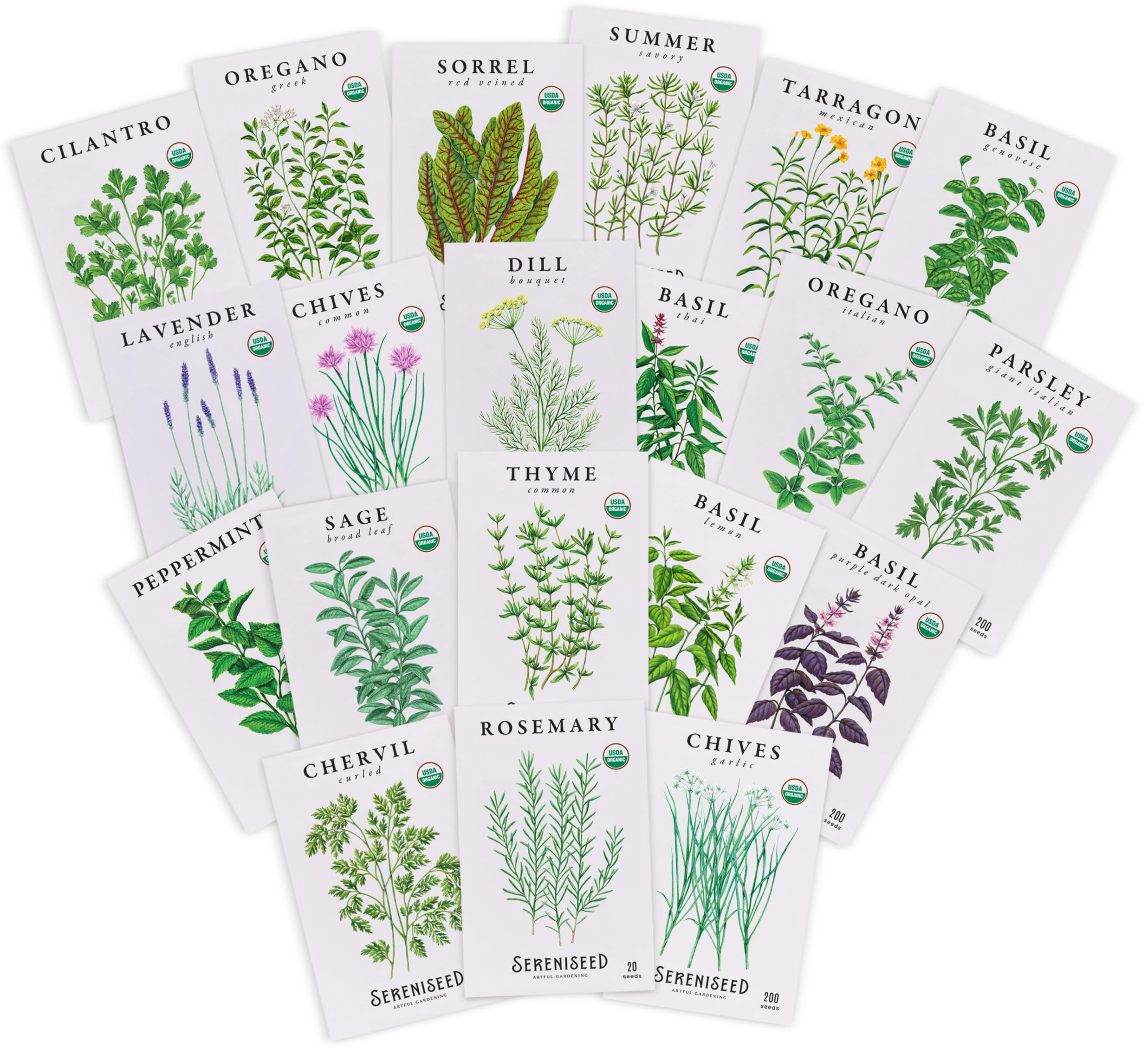 Sereniseed Certified Organic Herb Seeds (20-Pack) – Non GMO, Heirloom – Seed Starting Video | Amazon (US)