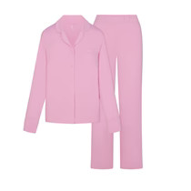 SKIMS SLEEP LONG SLEEVE BUTTON UP SET | BUBBLE GUM | SKIMS (US)