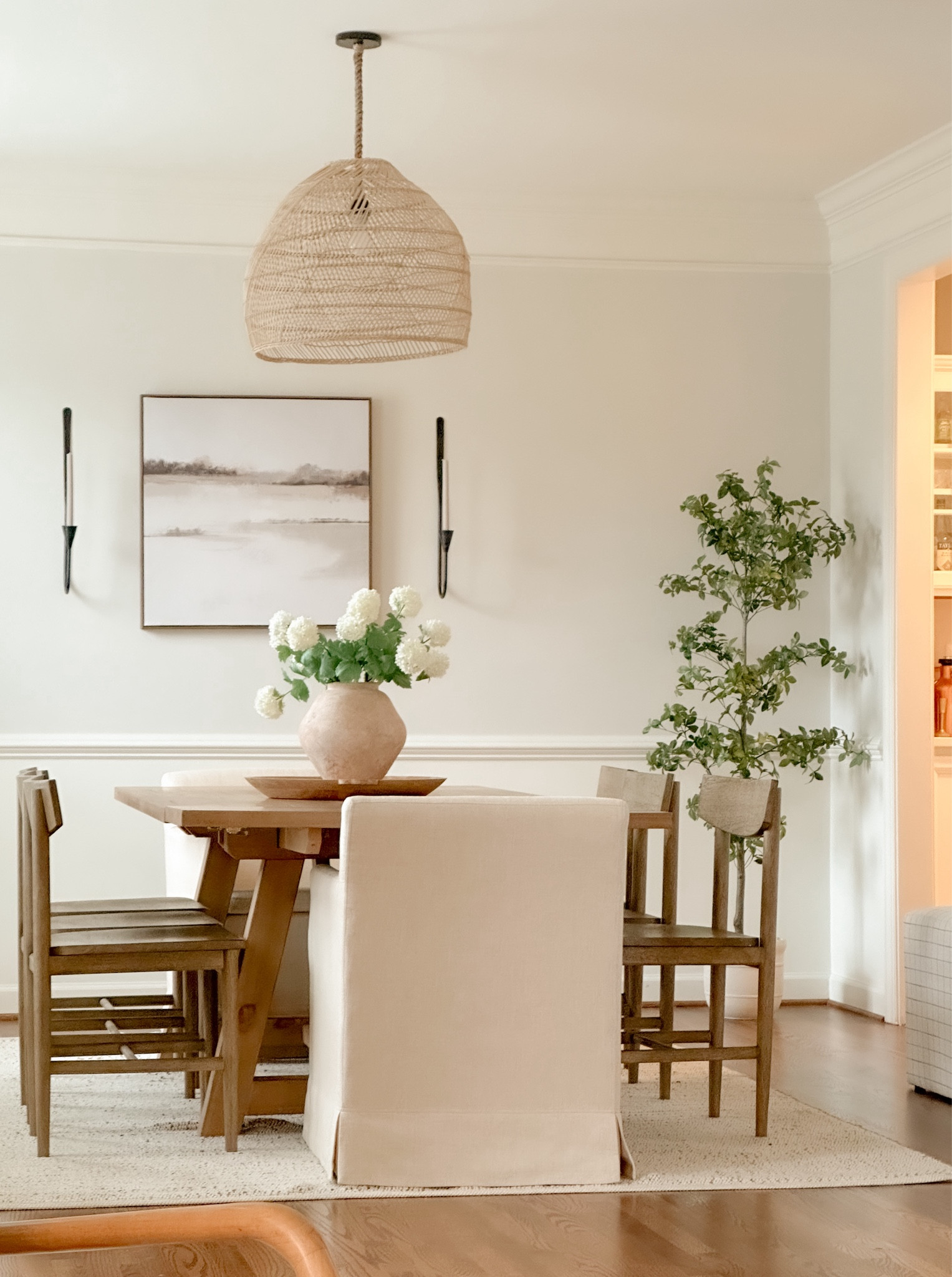 Dining room design / woven pendant light / artificial tree

#LTKSeasonal #LTKhome