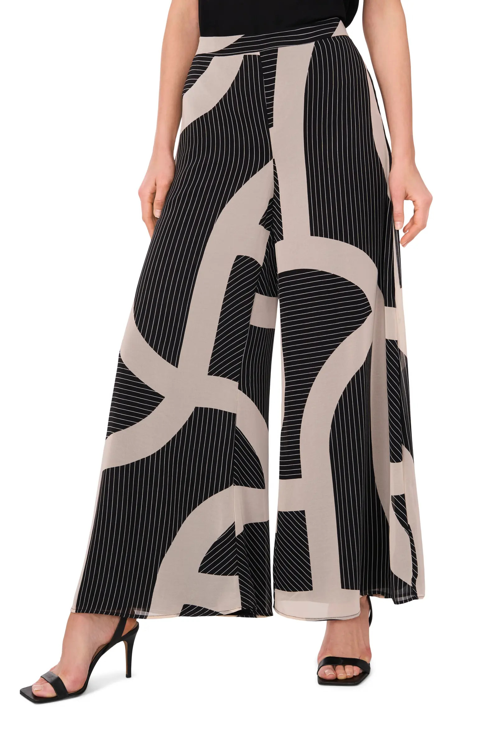 Mixed Geo Print Chiffon Wide Leg Pants | Nordstrom