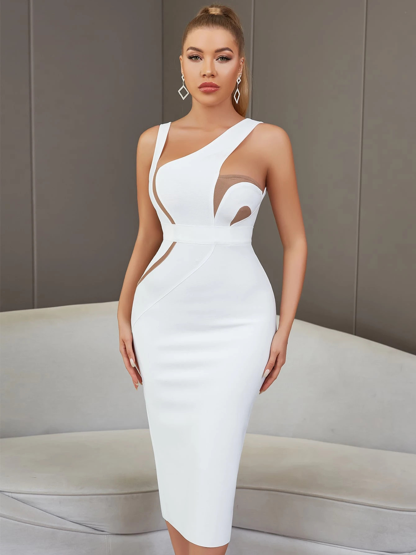 ADYCE Color Block Asymmetrical Neck Backless Cocktail Party Bodycon Bandage Dress | SHEIN
