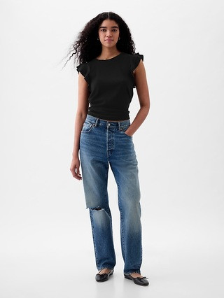 Essential Rib Flutter Sleeve Shirt | Gap (US)