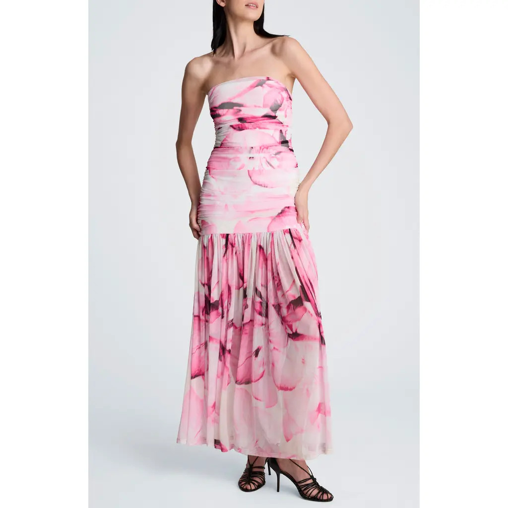 Kenneth Cole Strapless Floral Maxi Dress in Pop Pink Multi at Nordstrom, Size 2 | Nordstrom