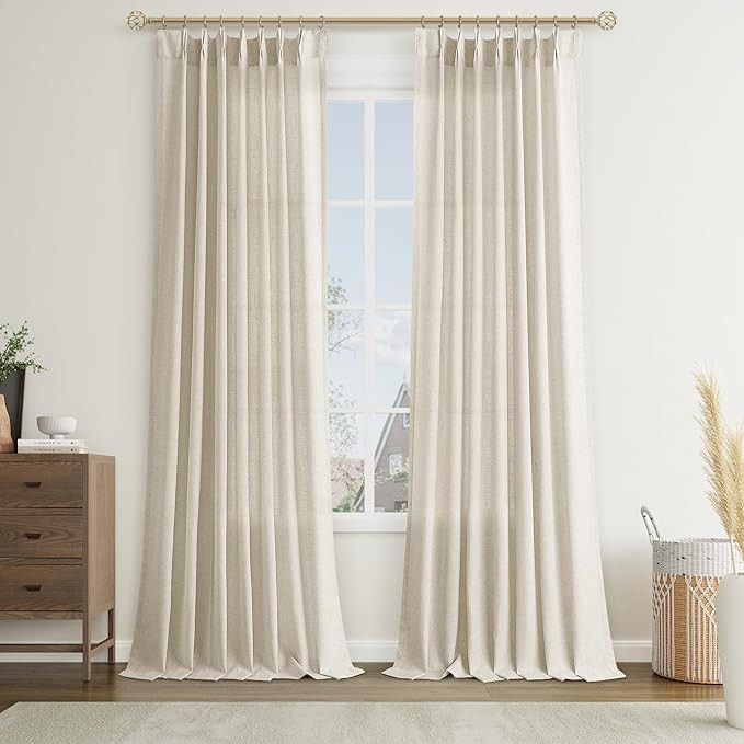 Joywell Beige Linen Pinch Pleated Curtains 102 Inches Long,Back Tab Clip Rings Window Textured Mo... | Amazon (US)