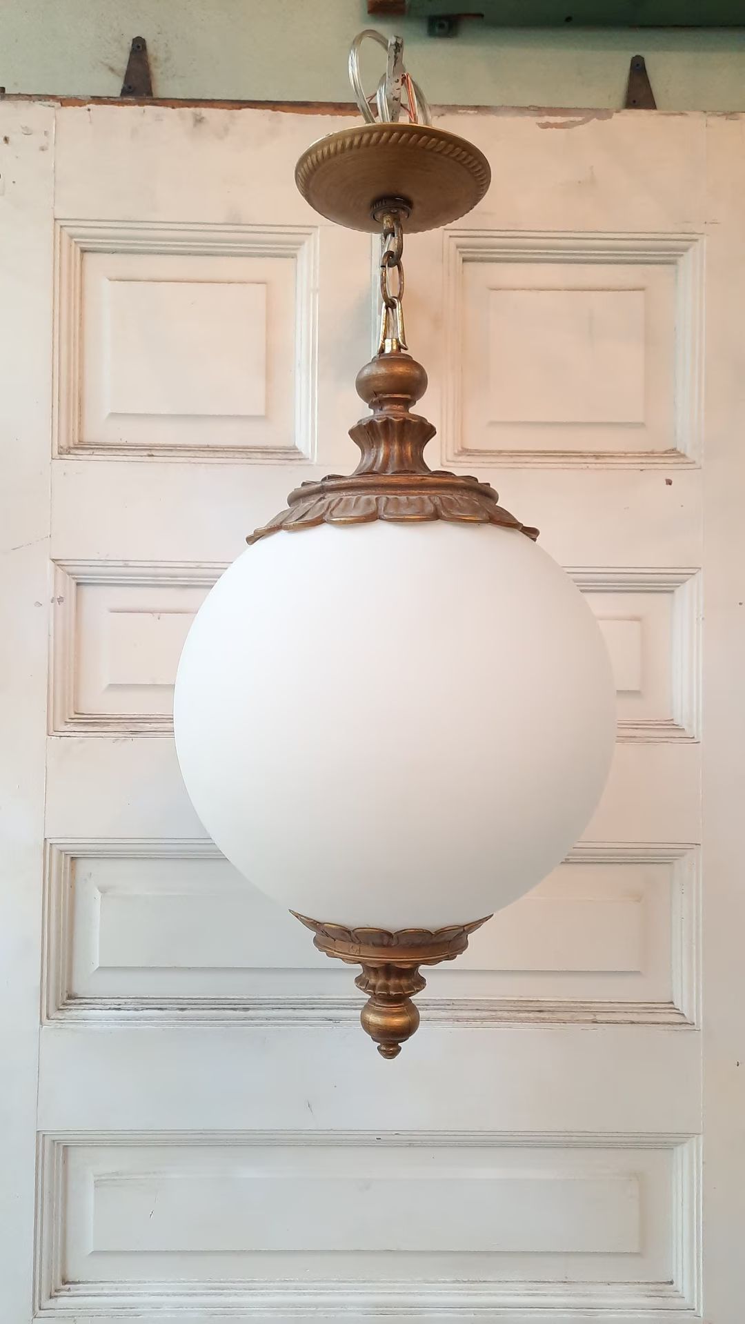 Vintage Pendant Light with White Glass Globe, White Pendant Light Mid Century Pendant, MCM Pendan... | Etsy (US)