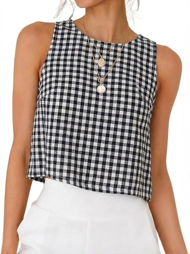 IDEALSANXUN Womens Gingham Crop Tank Tops 2026 Spring Summer Sleeveless Vest Top | Amazon (US)
