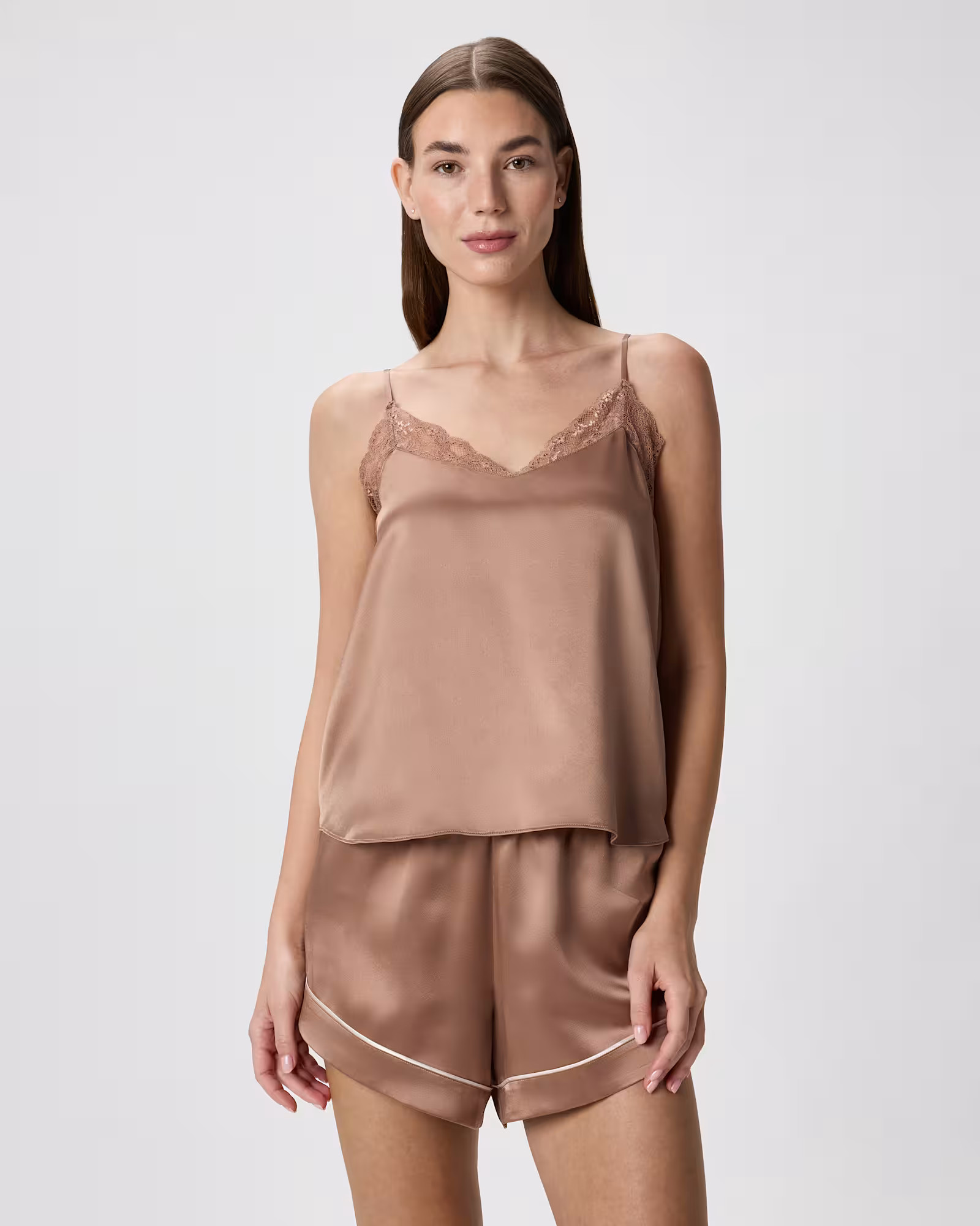 100% Washable Silk Satin Lace Cami Pajama Top | Quince