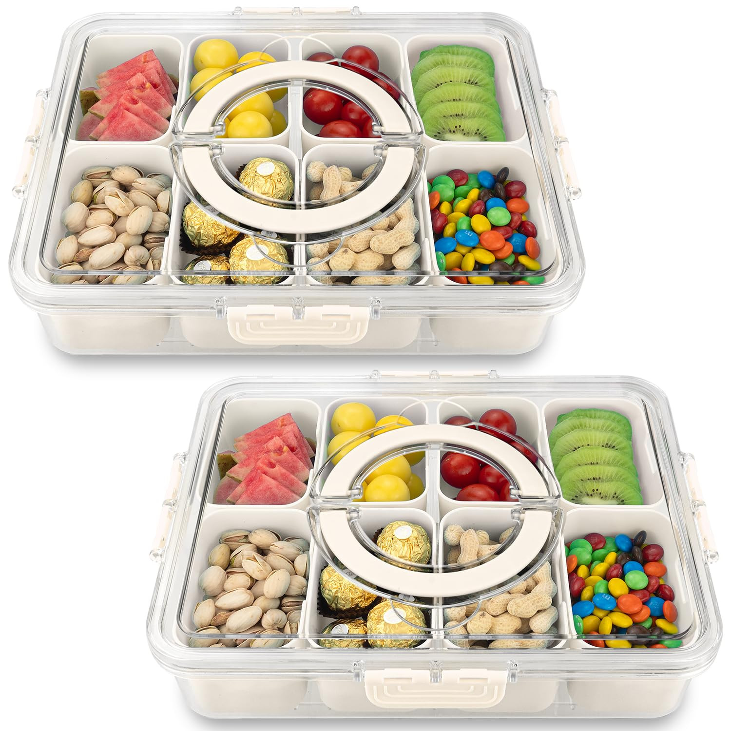 Divided Serving Tray with Lid and Handle,8 Compartments Snacks Box,Snack Fruit Tray,Veggie Tray,P... | Amazon (US)