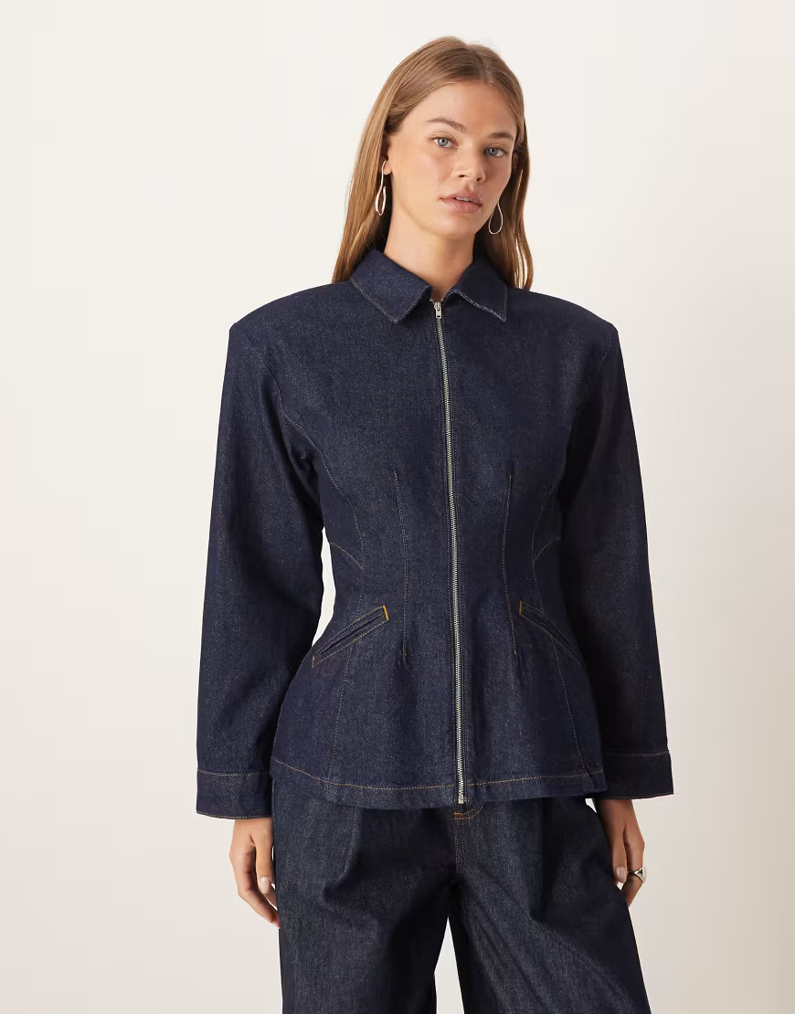 ASOS DESIGN denim cinched barn jacket in indigo-Blue | ASOS (Global)