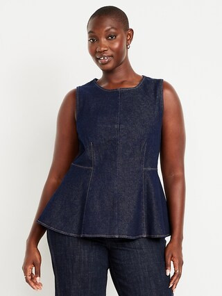 High-Neck Jean Peplum Top | Old Navy (US)