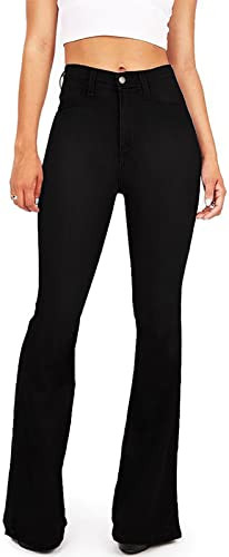 Women's Black Bell Bottom Jeans for Women High Waisted Flare Jeans Womens Ripped Stretchy Bell Bottoms Pants (Black US 12) | Amazon (US)