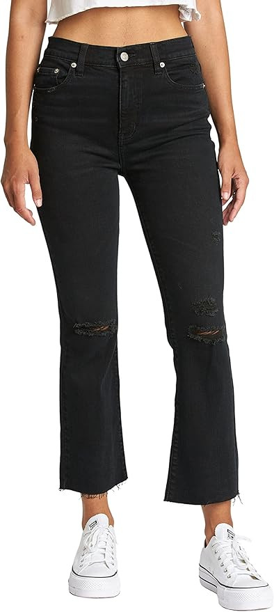 DAZE Women's Shy Girl High Rise Crop Flare Denim Jeans with Frayed Hem | Amazon (US)