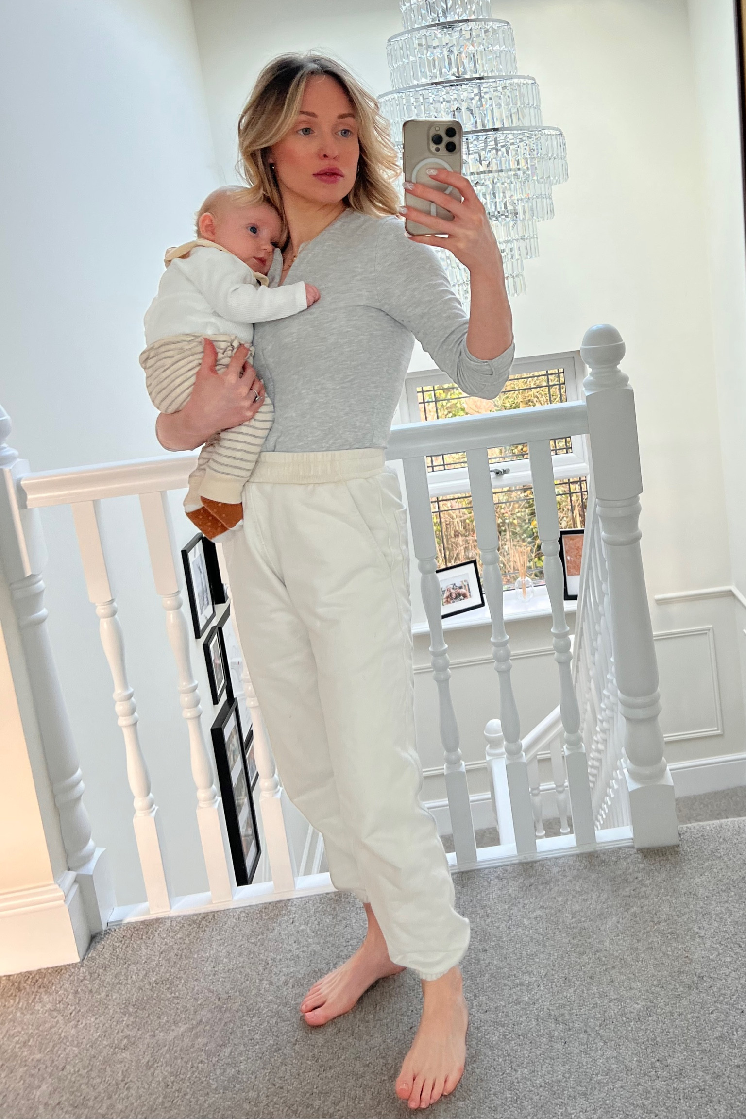 Casual outfit, neutral outfit, baby boys outfit, grey top, grey long sleeve top, grey bodysuit, grey long sleeve body suit, white joggers, cuffed joggers, white cuffed joggers, baby boy clothes, boys stripe pants, comfy outfit, Adanola, Hollister, PLT, H&M, Mori, skims 

#LTKstyletip #LTKeurope #LTKSeasonal