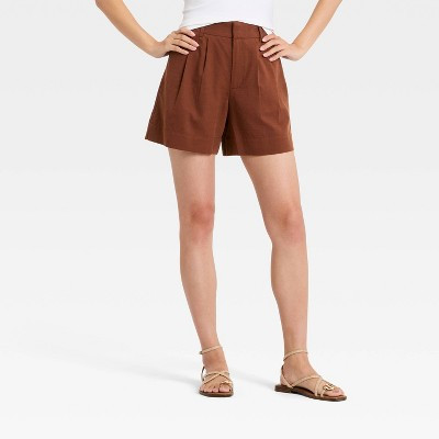 Women's Linen Pleated Shorts - A New Day™ Brown 0 | Target